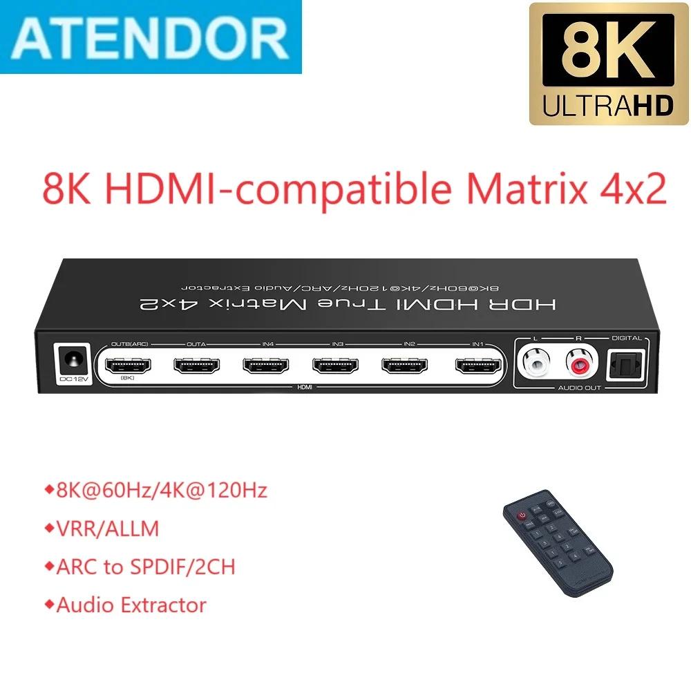 8K HDMI ȣȯ 2.1 Ʈ ó 4 In 2 Out ARC - SPDIF 2CH   4K@120Hz ALLM VRR Dolby Vision Atmos HDR 10+